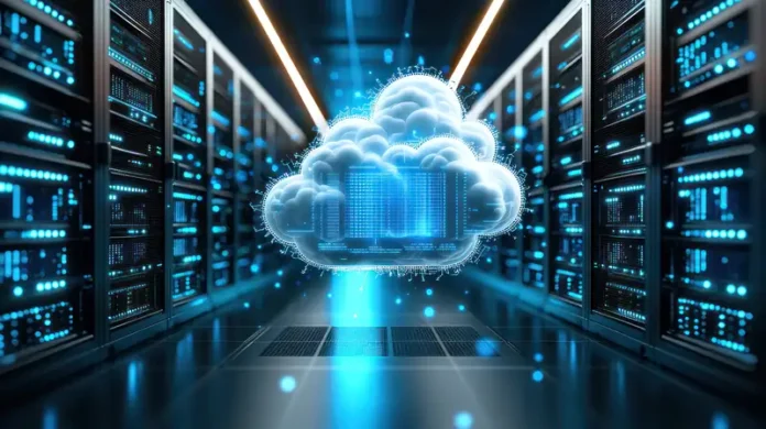 AZ-305 compute solutions illustrated by a futuristic Azure data center with cloud icon